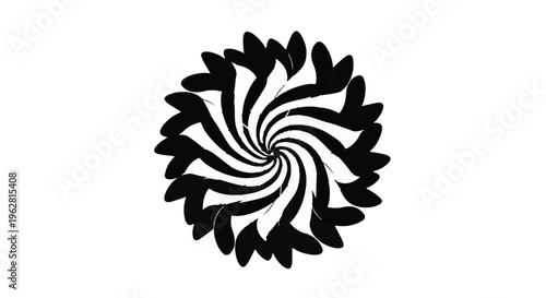 Abstract swirl pattern featuring a circular vortex of monochromatic organic shapes creates a dynamic visual effect that is perfect for artistic backgrounds or modern graphic design projects.
