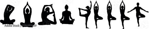 Silhouette of various yoga poses for mindfulness and flexibility yoga silhouette