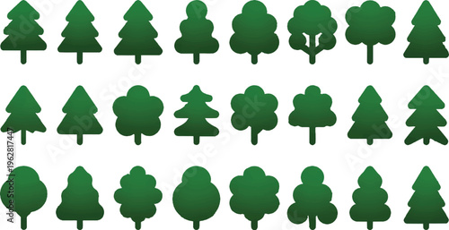 Tree Variety Pattern: A collection of various tree forms. The image highlights the diversity of tree shapes, evoking an essence of nature's simple yet captivating forms. 
