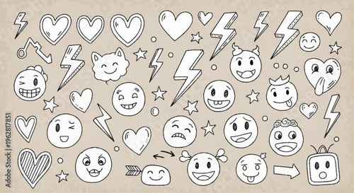 Hand Drawn Emoticons and Symbols Collection.