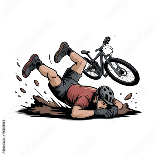 BMX Crash Illustration – Falling Rider Black and White Vector Design