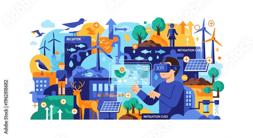 Man Immersed in Virtual Reality Exploring Sustainable Future.