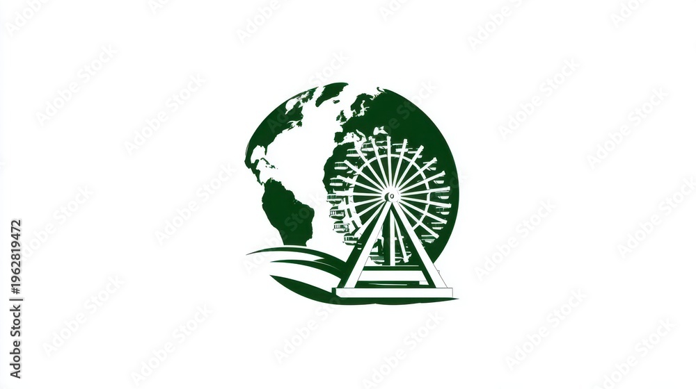 Fototapeta premium Green Ferris Wheel Icon with Earth and Nature Elements Design