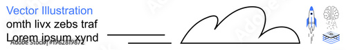 Cloud computing, data storage, innovation, modern technology, business scalability, process optimization. A stylized cloud with icons of a rocket, gear and documents. Cloud computing and data