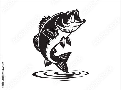 Jumping bass fish silhouette vector fishing wildlife animal illustration isolated on white background