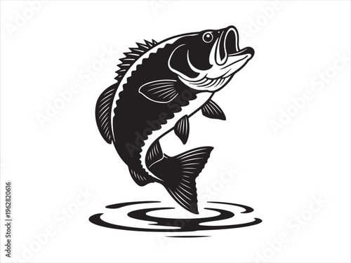 Jumping bass fish silhouette vector fishing wildlife animal illustration isolated on white background