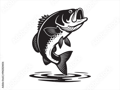 Jumping bass fish silhouette vector fishing wildlife animal illustration isolated on white background