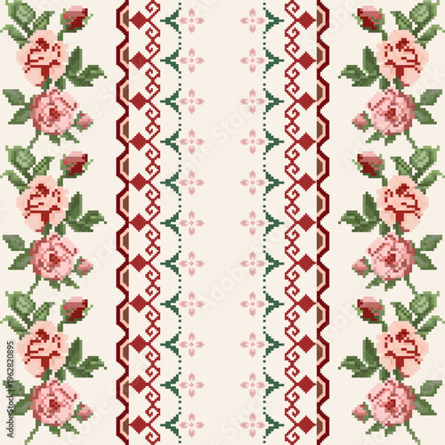 Neck floral pattern, Neck geometric abstract Aztec oriental embroidery traditional border pattern. Native geometry neck decorative design for fashion, texture, element, neckline, textile, fabric