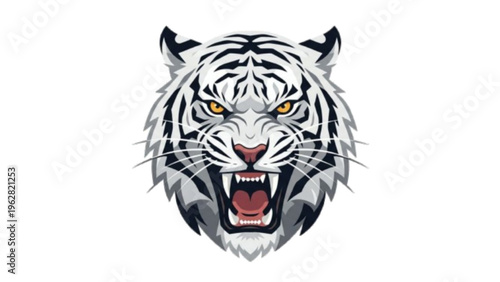 Angry White Tiger Face Mascot Illustration