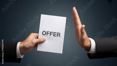 Business refusal, rejecting job offer, declining proposal, corporate rejection