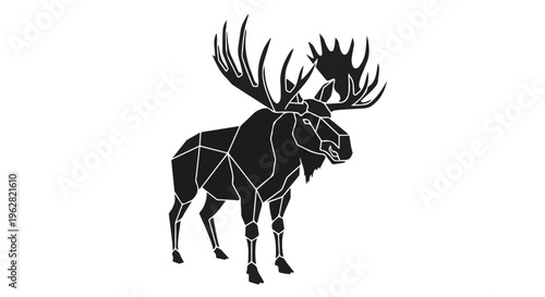 Moose silhouette rendered in a minimalist geometric low poly style stands as a powerful symbol of wilderness conservation and the artistic representation of majestic North American wildlife.