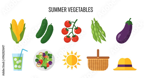 Summer Vegetables and Fresh Food Illustration.