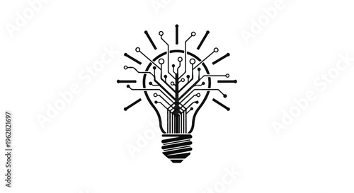 Lightbulb icon featuring an integrated circuit pattern represents the synergy between creative thinking, digital innovation, and advanced technological problem solving in modern business.