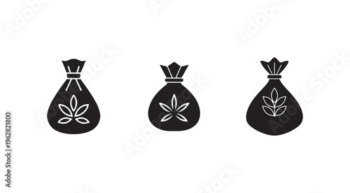Black bags with white cannabis leaf designs on white background  money bags with marijuana symbols