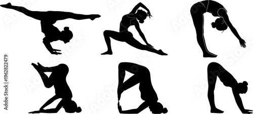 Silhouette of various yoga poses for flexibility and balance yoga silhouette