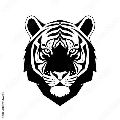 Striking Black and White Tiger Head Illustration - Majestic Big Cat Portrait
