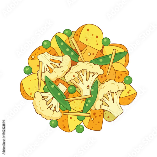 Indian Aloo Gobi Potato and Cauliflower Curry Vector