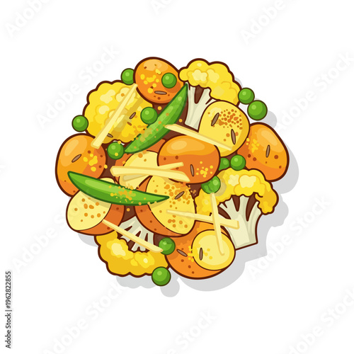 Indian Aloo Gobi Potato and Cauliflower Curry Vector