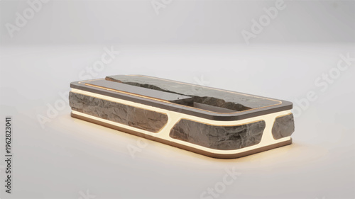Modern rectangular table lamp with stone inlay and integrated led lighting, stylish contemporary home decor accent piece