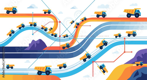 Mining Trucks Transporting Materials on Complex Network.