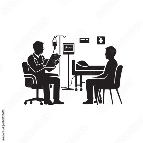 Doctor and patient silhouette compassionate healthcare black colour vactor
