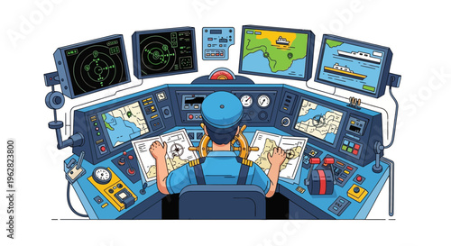 Maritime Control Room Operator Navigating Ship Systems.