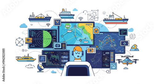 Maritime Navigation Control Center with Advanced Technology.
