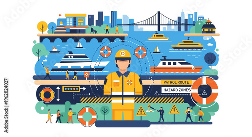 Maritime worker in uniform overseeing port operations.