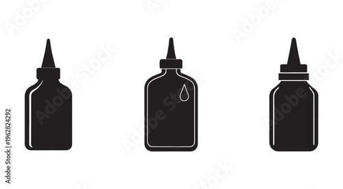 Black squeeze bottles with pointed tips and white outlines on white background  simple modern design
