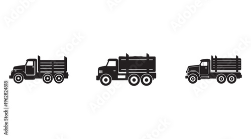 Black truck icons in different styles and designs for various uses  transportation and hauling concepts