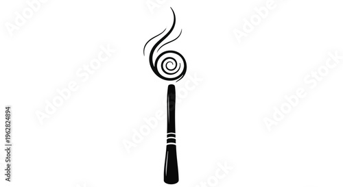 Paintbrush with a swirling wisp of paint rising from the tip is shown in this elegant black and white illustration that celebrates creativity and the artistic process of manual craft work.