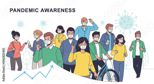 Diverse group of people wearing face masks for pandemic awareness and safety