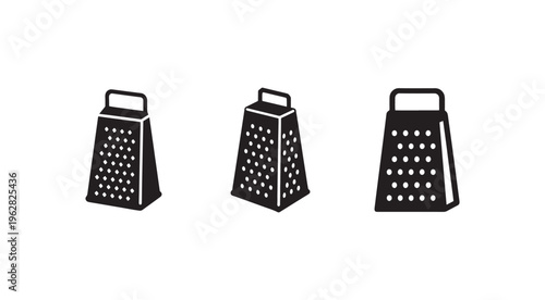 Blackandwhite illustration of three box graters in different angles for kitchen use  kitchen utensils for food preparation