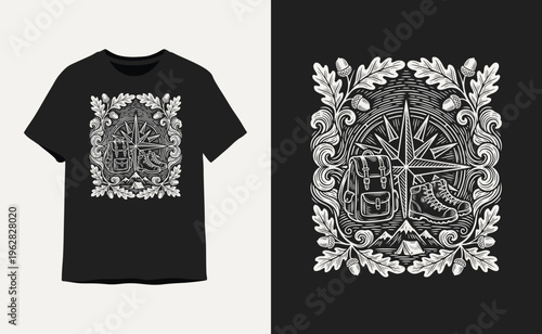 Vintage Adventure Hiking and Camping Engraving Illustration for T-Shirt