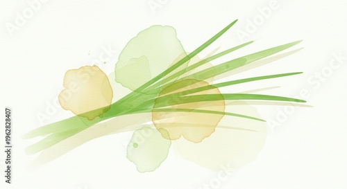 Delicate Watercolor Illustration of Green Onions with Soft Pale Colors