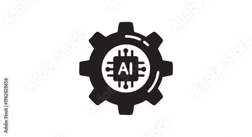 AI Model Settings Gear with Processor Chip - Black Filled Icon Vector