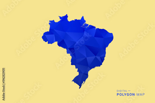 Brazil Map - Low poly polygon map in deep blue gradient on soft beige background, modern minimal geometric design, clean abstract vector illustration with faceted triangulated style.