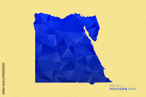 Egypt Map - Low poly polygon map in deep blue gradient on soft beige background, modern minimal geometric design, clean abstract vector illustration with faceted triangulated style.