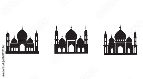 Islamic mosque architecture silhouette set  various mosque designs and structures  religious buildings