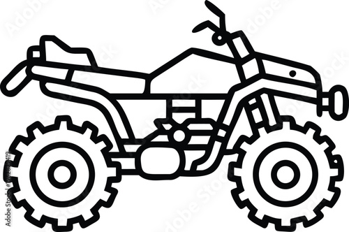 Line drawing of an all terrain vehicle or quad bike in profile