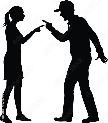 Couple engaged in a heated argument pointing fingers at each other