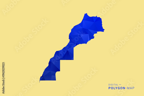 Morocco Map - Low poly polygon map in deep blue gradient on soft beige background, modern minimal geometric design, clean abstract vector illustration with faceted triangulated style.