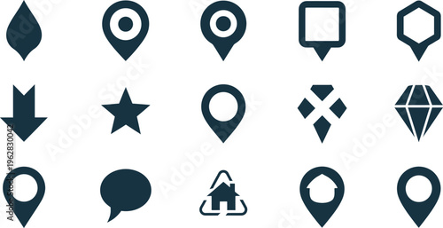 Dark Teal Location Pin Icons and Various Symbols map marker geolocation
