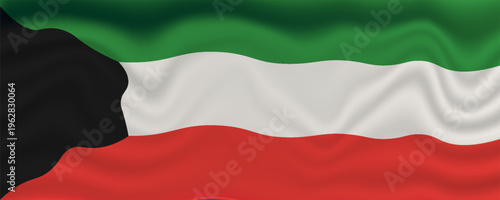 Kuwait national flag waving on blue background, Kuwait national flag for independence day