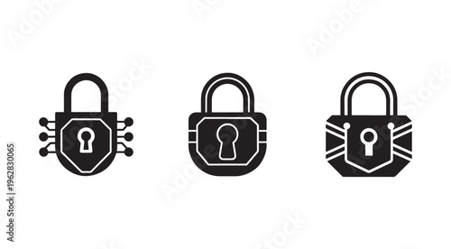 Padlock and shield security icons for protection and safety measures  various lock symbols
