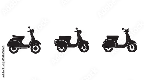 Scooter vehicle icons in different angles and positions  side views of motor scooters for design and transportation concepts