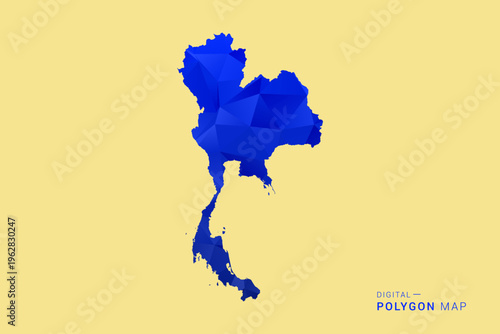 Thailand Map - Low poly polygon map in deep blue gradient on soft beige background, modern minimal geometric design, clean abstract vector illustration with faceted triangulated style.