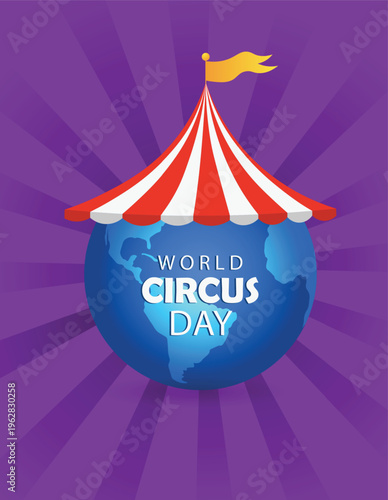 World circus day illustration with colorful tent and festive celebration vector poster
