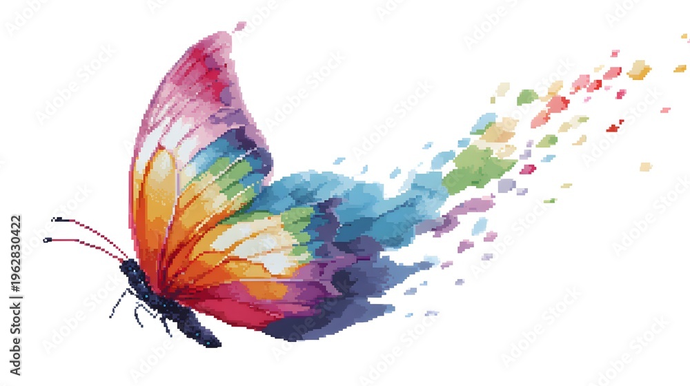 Obraz premium Elegant Colorful Butterfly Pixel Art Illustration Isolated on White Background
