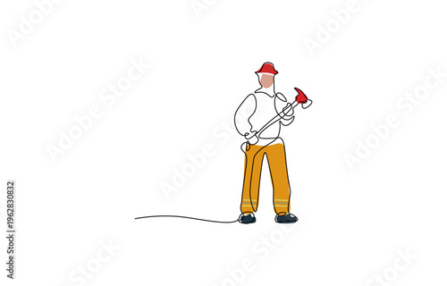 Worker character sketch continuous single line vector illustration